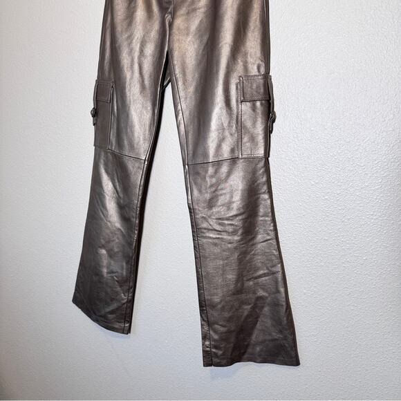Vintage Cache Bronze Leather Cargo Style Pants Womens 2 Fall Flare Leg 90s - Picture 5 of 7